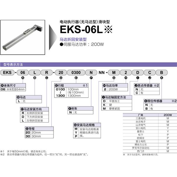 CKD喜開理電動執行器（無馬達型）滑塊型EKS-06LD-200200NNN-M2DNN