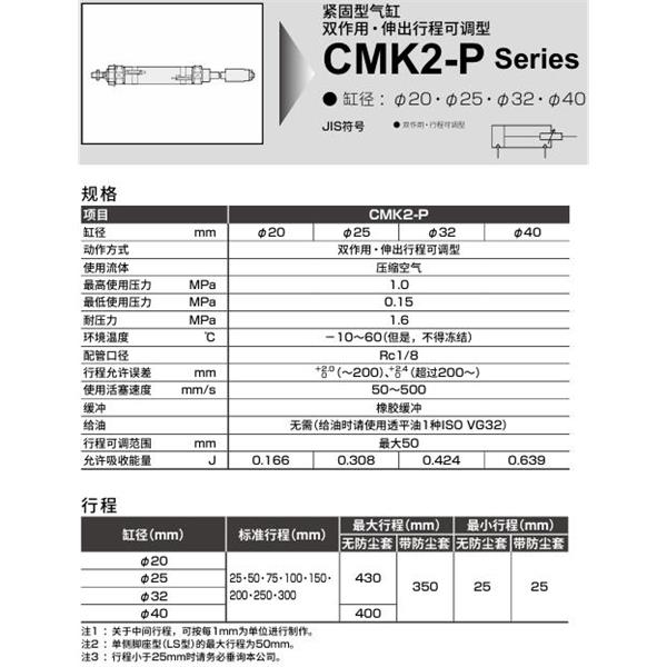 CKD喜開理緊固型氣缸CMK2-P-LB-20-50-25-J-I