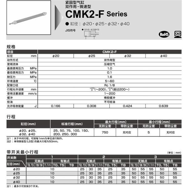 CKD喜開理緊固型氣缸CMK2-F-FB-32-100-MI
