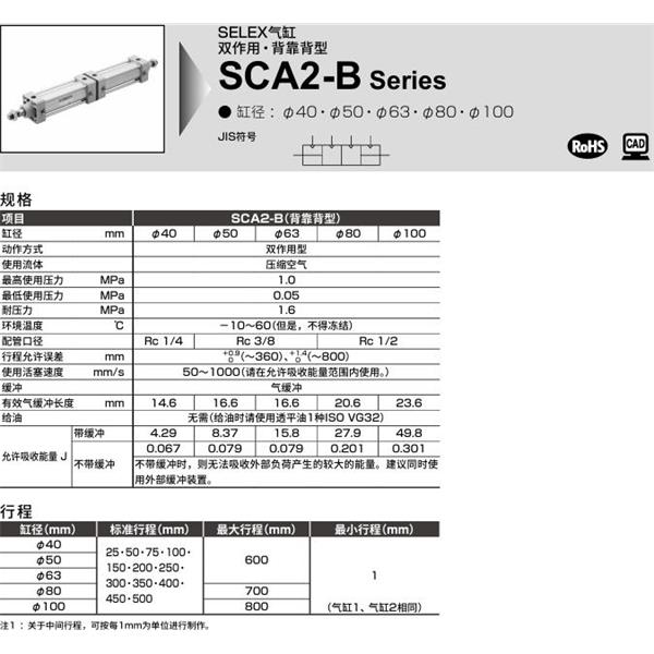 CKD喜開(kāi)理SELEX氣缸SCA2-B-TB-63-B100-B50-SI