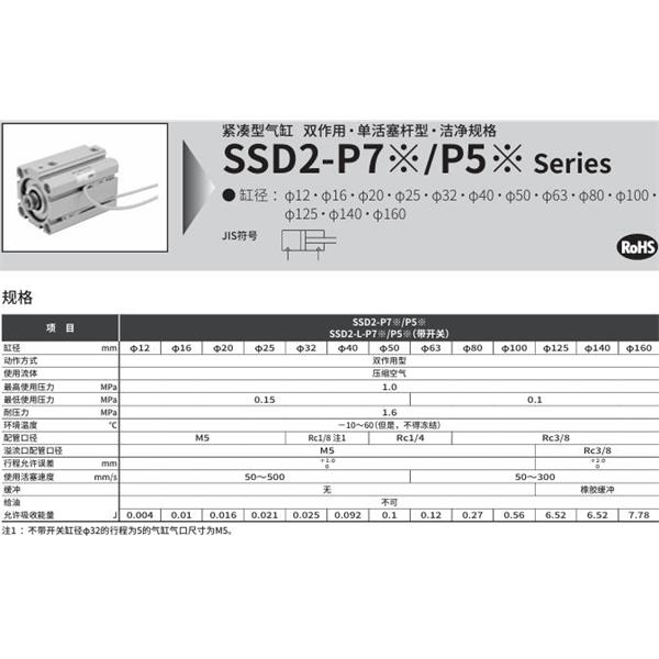 CKD喜開理緊湊型氣缸SSD2-16-5-NP7
