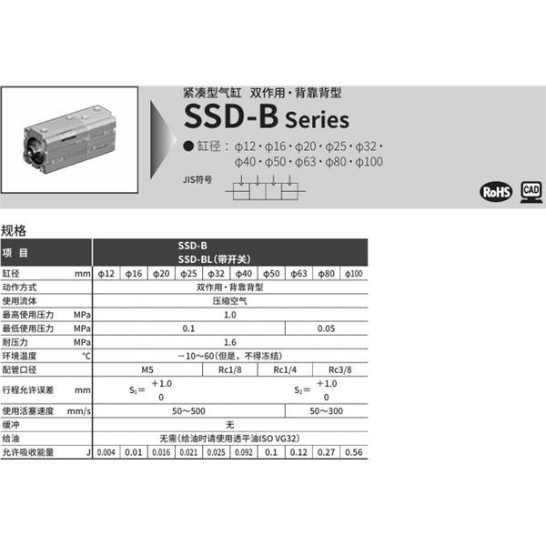 CKD喜開理超級緊湊型氣缸SSD-BL-40-5-T0H-R-N-10-T0H-R-N-I