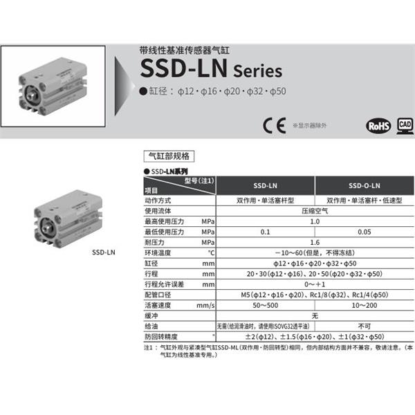 CKD喜開理扁平緊湊型氣缸SSD-LN-2020-10HC125LDSDN