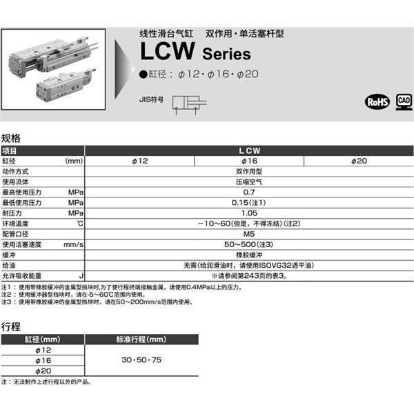 CKD喜開理線性滑臺氣缸LCW-12-75-R-A