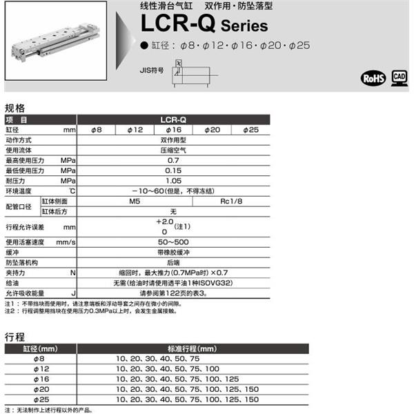 CKD喜開理線性滑臺氣缸LCR-Q-8-10-S202DTBL