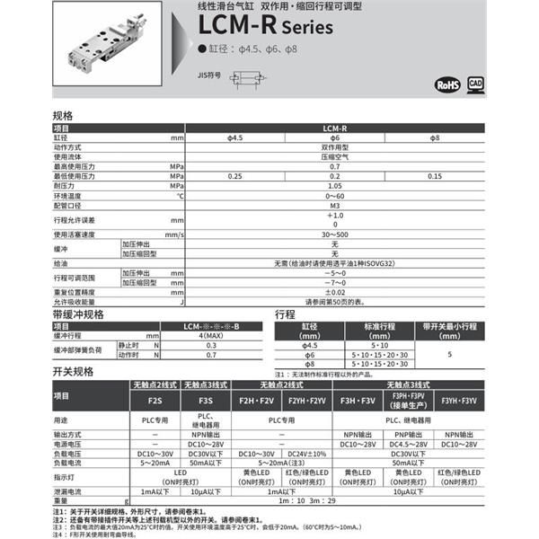 CKD喜開理線性滑臺氣缸LCM-R-8-30-L-J2
