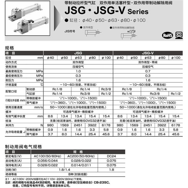CKD喜開理帶制動拉桿型氣缸JSG-V-FB-63B-100-T2H-D-JI