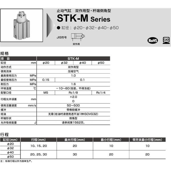 CKD喜開理止動氣缸STK-JY1-40-20-T0H-R-N11