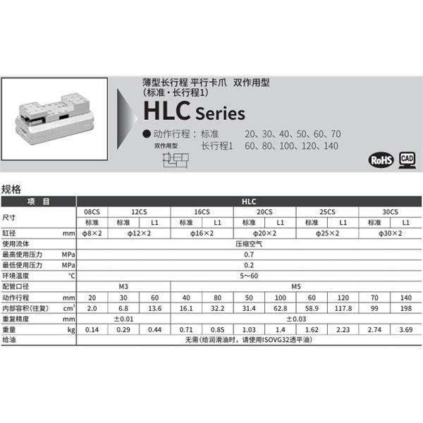 CKD喜開理薄型長行程平行卡爪HLC-20CS-L1