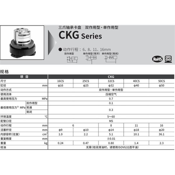CKD喜開理三爪軸承卡盤CKG-50CS-G