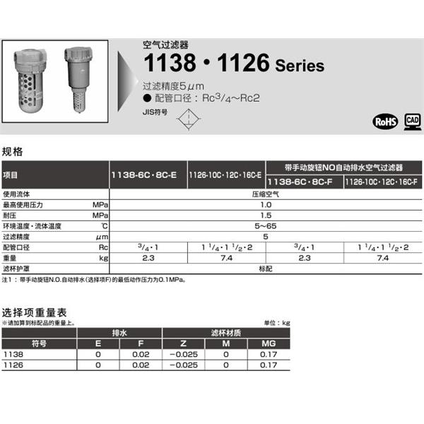 CKD喜開理大口徑過濾器1138-8C-EZX