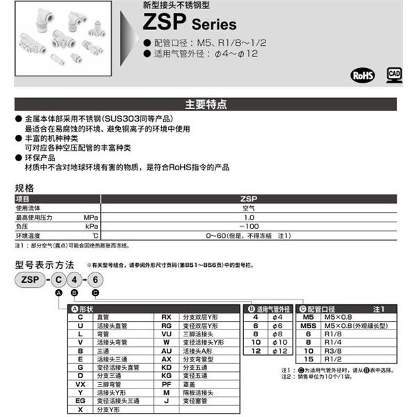 CKD喜開理新型接頭 不銹鋼型ZSP-W4-6